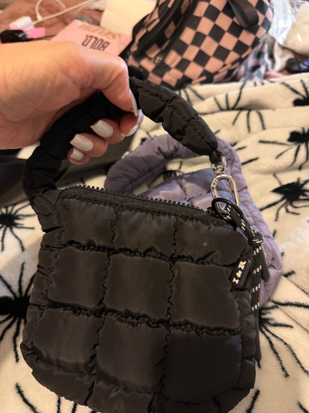 Black Quilted Mini Puffer Handbag with Top Handle